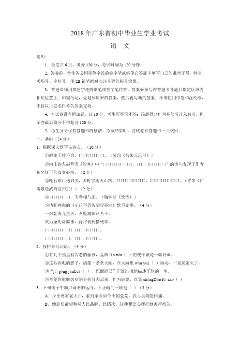 2018年广东省中考语文试题及答案