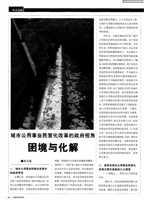 城市公用事业民营化改革的政府视角困境与化解