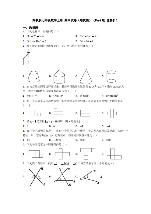 苏教版七年级数学上册 期末试卷(培优篇)(Word版 含解析)
