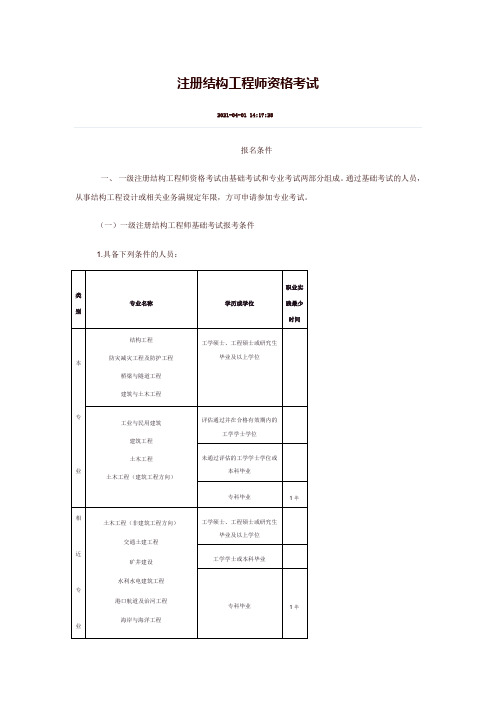 注册结构工程师资格考试报名条件