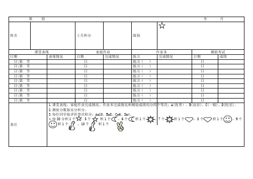 学生量化评价积分表