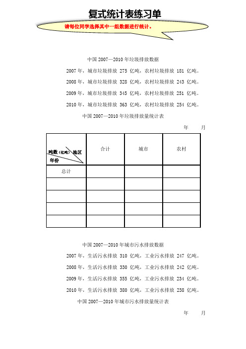最新人教版新课标数学小学三年级下册《复式统计表》练习单