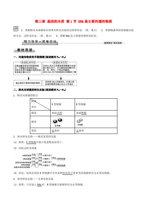 精选高中生物第三章基因的本质第1节DNA是主要的遗传物质导学案新人教版必修2