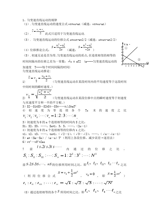 高中物理必修一第二章知识点总结及复习题