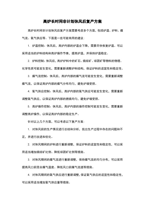 高炉长时间非计划休风后复产方案