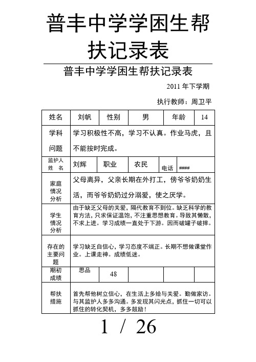 普丰中学学困生帮扶记录表
