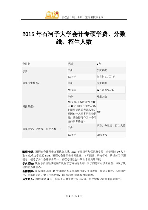 2015年石河子大学会计专硕学费、分数线、招生人数