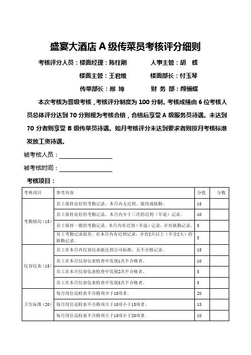 传菜员考核细则