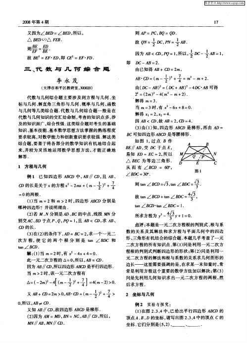 三、代数与几何综合题