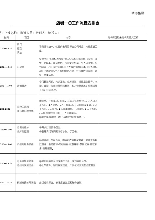 服装店铺一日工作流程安排表