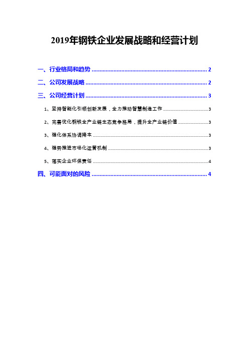 2019年钢铁企业发展战略和经营计划