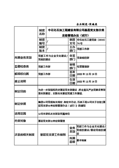 中石化石油工程建设有限公司基层党支部分类定级管理办法