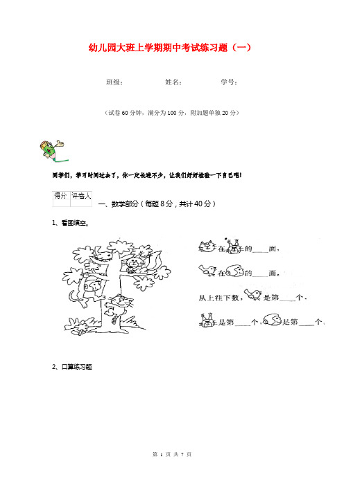 幼儿园大班上学期期中考试练习题(一)