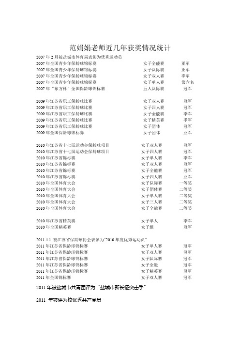 范娟娟老师近几年获奖情况统计