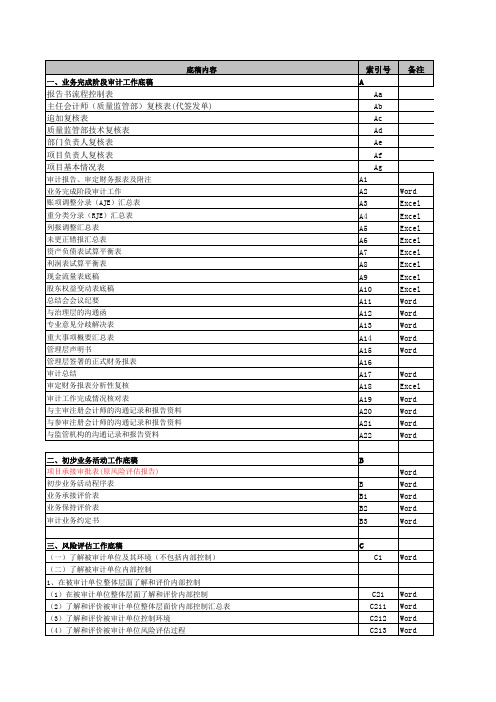 具体审计计划工作底稿索引号