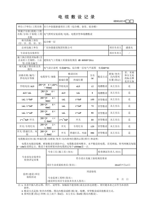 电缆敷设记录GD3010243