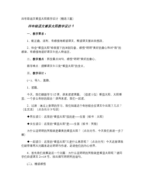 四年级语文番茄太阳教学设计
