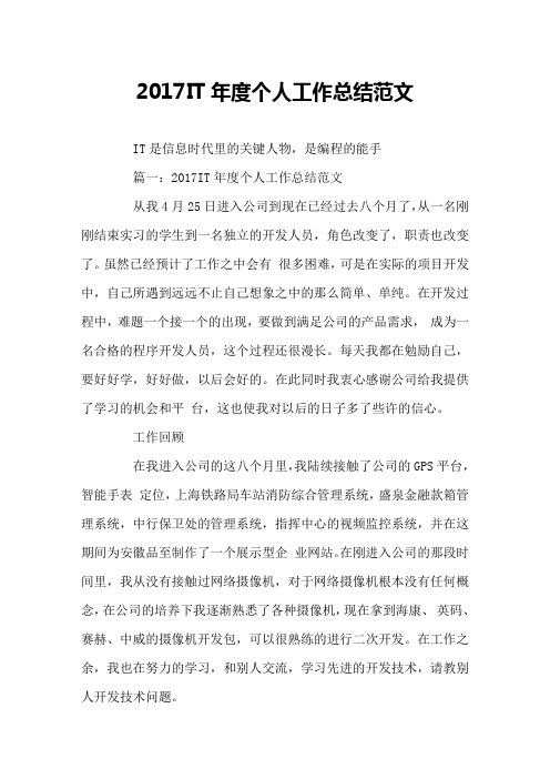 2017IT年度个人工作总结范文