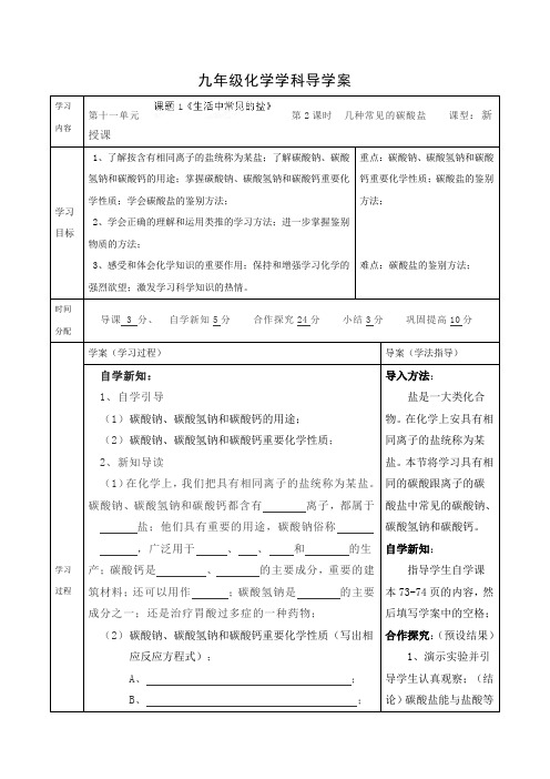 人教版九年级化学下册导学学案：11-1.1《生活中常见的盐》第2课时《几种常见的碳酸盐》