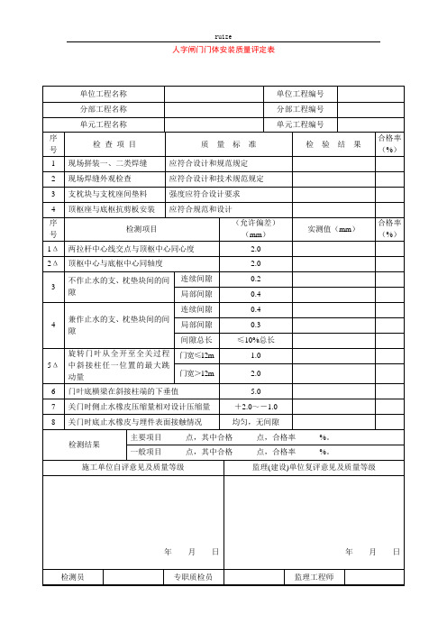 人字闸门门体安装质量评定表