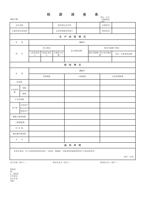 2014年《税源调查表》