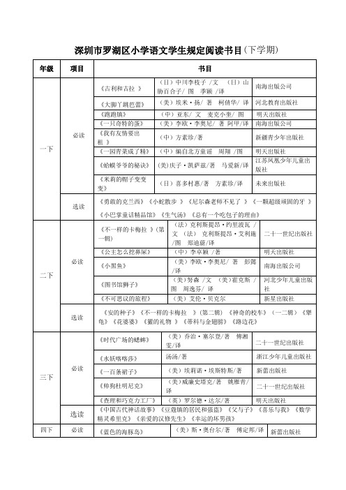 罗湖小学语文阅读书目
