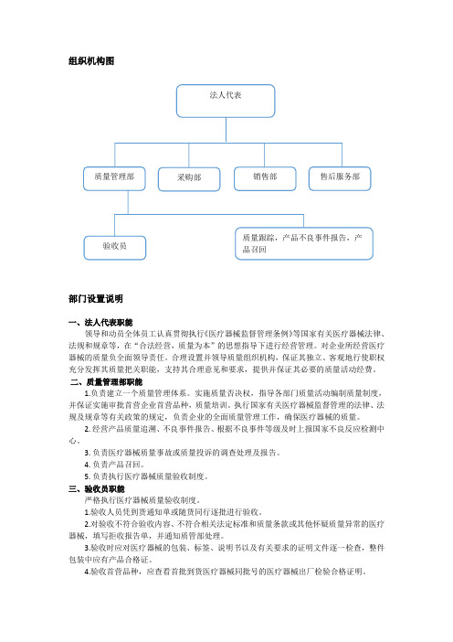 医疗器械二类备案组织机构与部门设置说明、经营设施设备目录