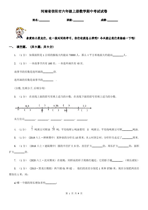 河南省信阳市六年级上册数学期中考试试卷