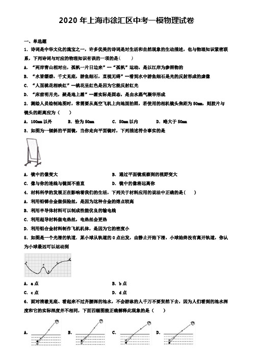2020年上海市徐汇区中考一模物理试卷(含答案解析)