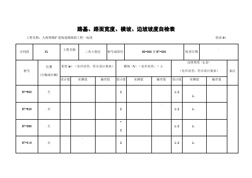 路基丶路面宽度丶横坡丶边坡坡度自检表