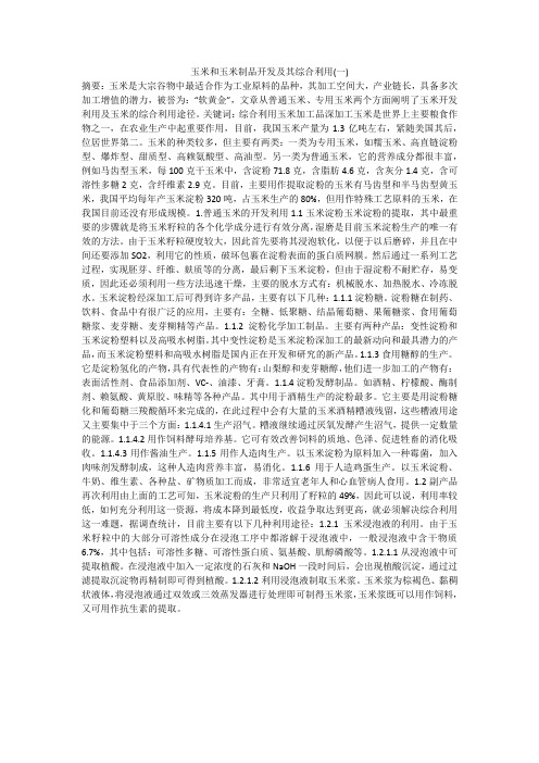 玉米和玉米制品开发及其综合利用(一)