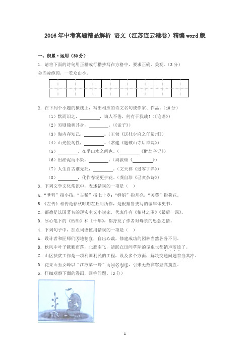 江苏连云港2016中考试题语文卷