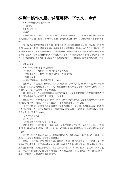 深圳一模作文题、语文试题解析、下水文、点评