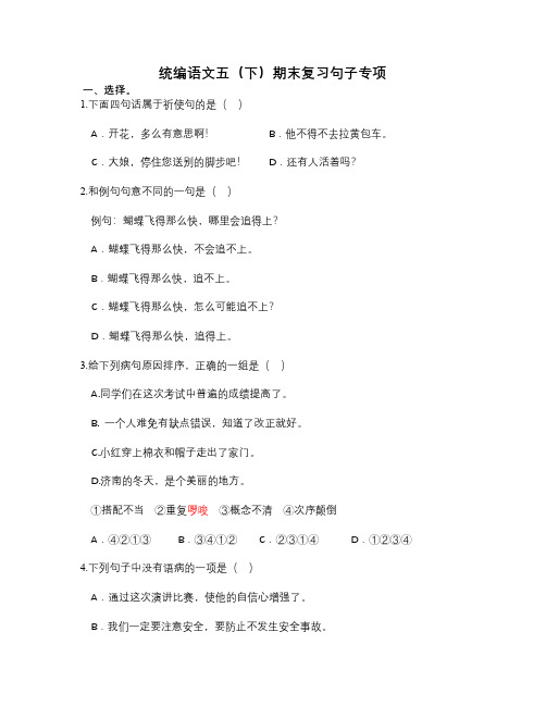 统编版小学语文五年级( 下)句子专项复习(含答案)