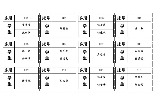 学生宿舍床位编号表格