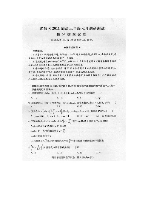 湖北省武汉市武昌区2011年元月高三年级调研测试题理科