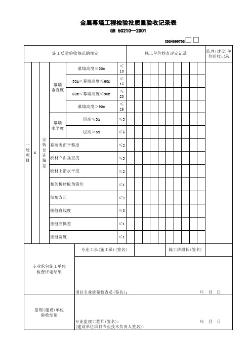 365-368金属幕墙工程检验批质量验收记录表