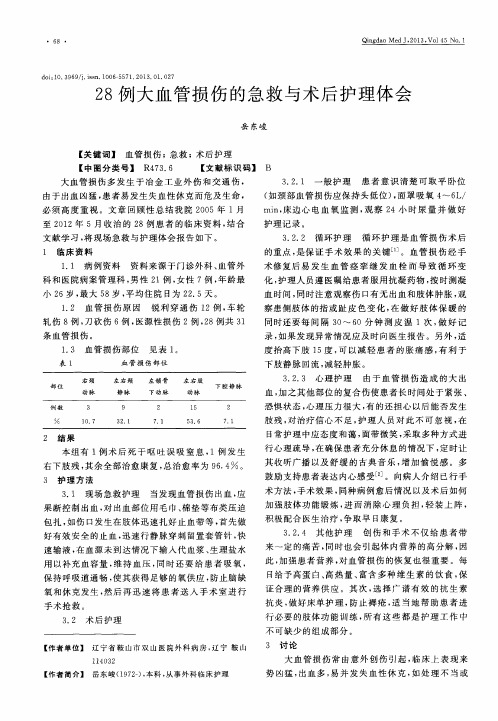 28例大血管损伤的急救与术后护理体会