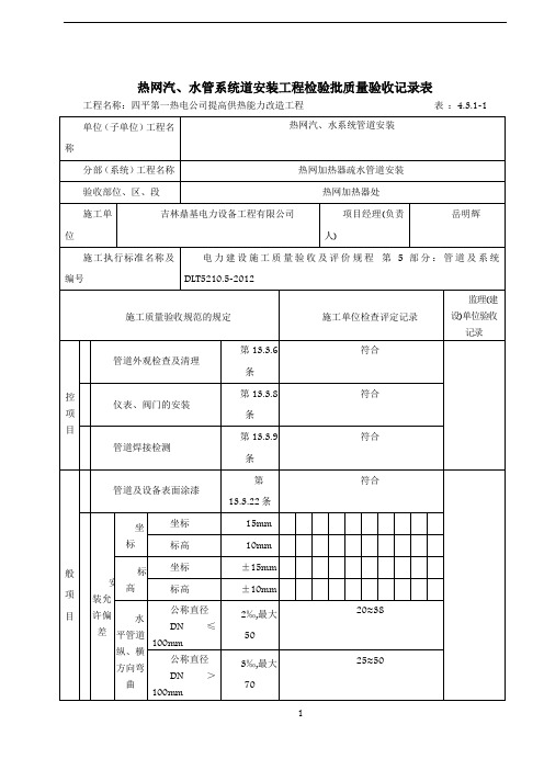 工艺管道安装工程检验批质量验收记录表