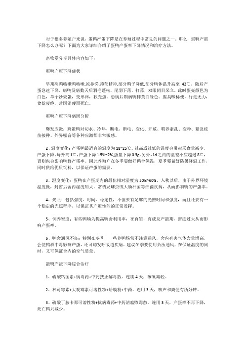 蛋鸭产蛋下降怎么解决？