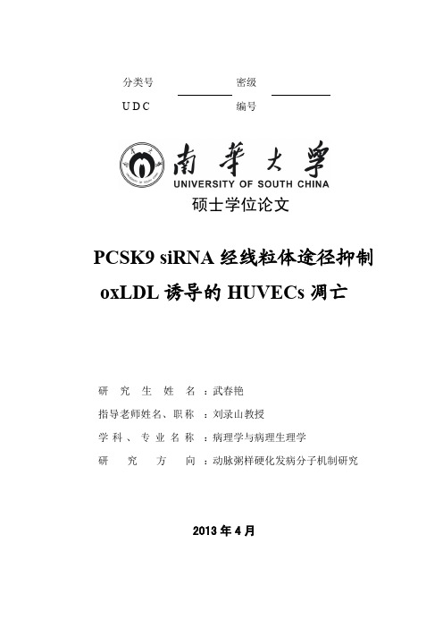 PCSK9+siRNA经线粒体途径抑制oxLDL诱导的HUVECs凋亡