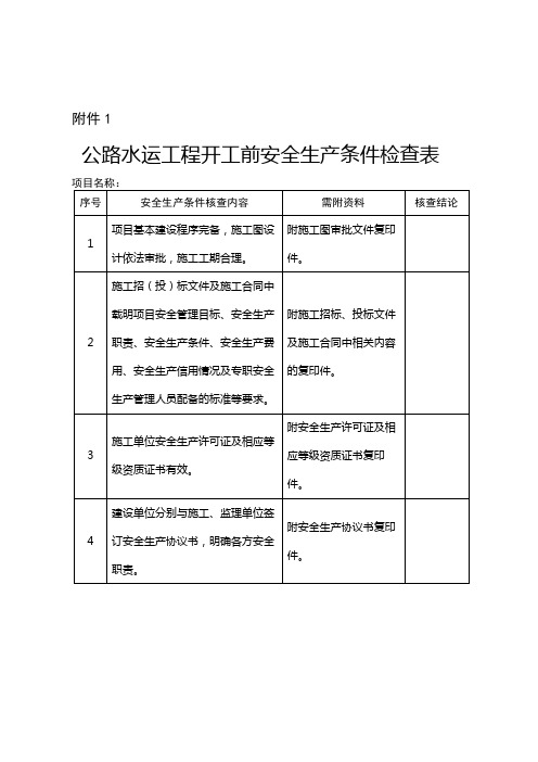 公路水运工程开工前安全生产条件检查表