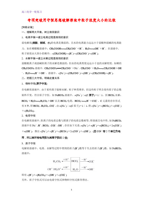 高三化学一轮复习精品学案1：用守恒思想破解溶液中粒子浓度大小的比较