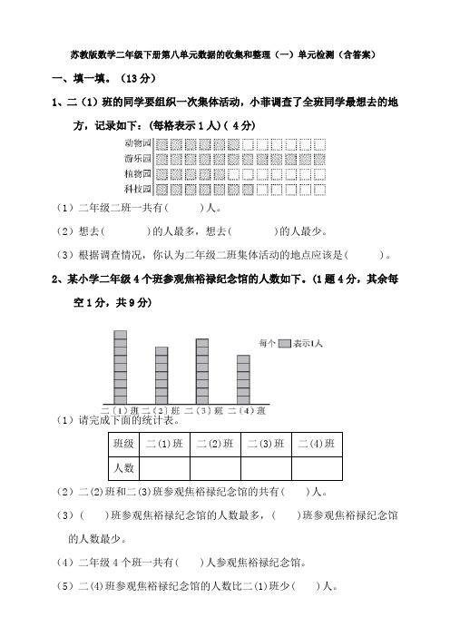 苏教版数学二年级下册第八单元数据的收集和整理(一)单元检测(含答案)
