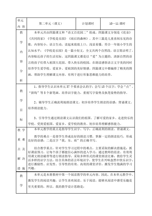 一年级上册第二单元教材分析
