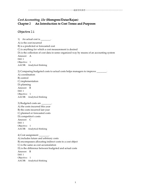 cost accounting test bank chapter 2精编版