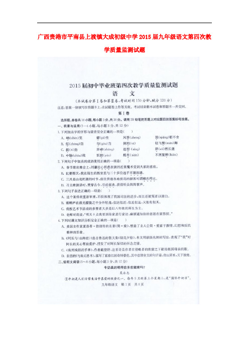 广西贵港市平南县上渡镇大成初级中学九年级语文第四次教学质量监测试题(扫描版)