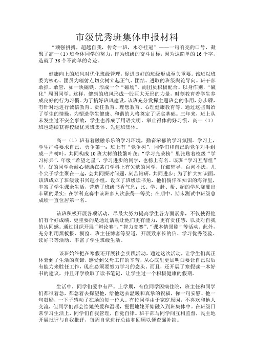 市级优秀班集体申报材料