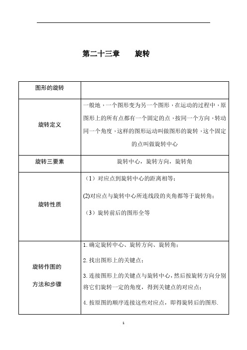 初中数学 人教版 九年级上册  第二十三章旋转知识点及经典练习题