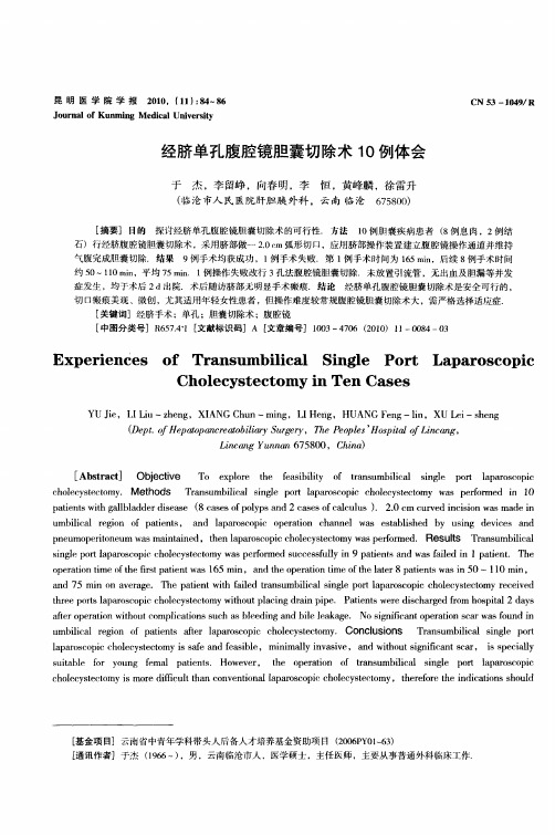 经脐单孔腹腔镜胆囊切除术10例体会